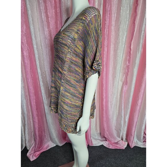 Democracy Colorful Crochet Knit Semi Sheer Long Top Size Small Medium - Picture 10 of 16